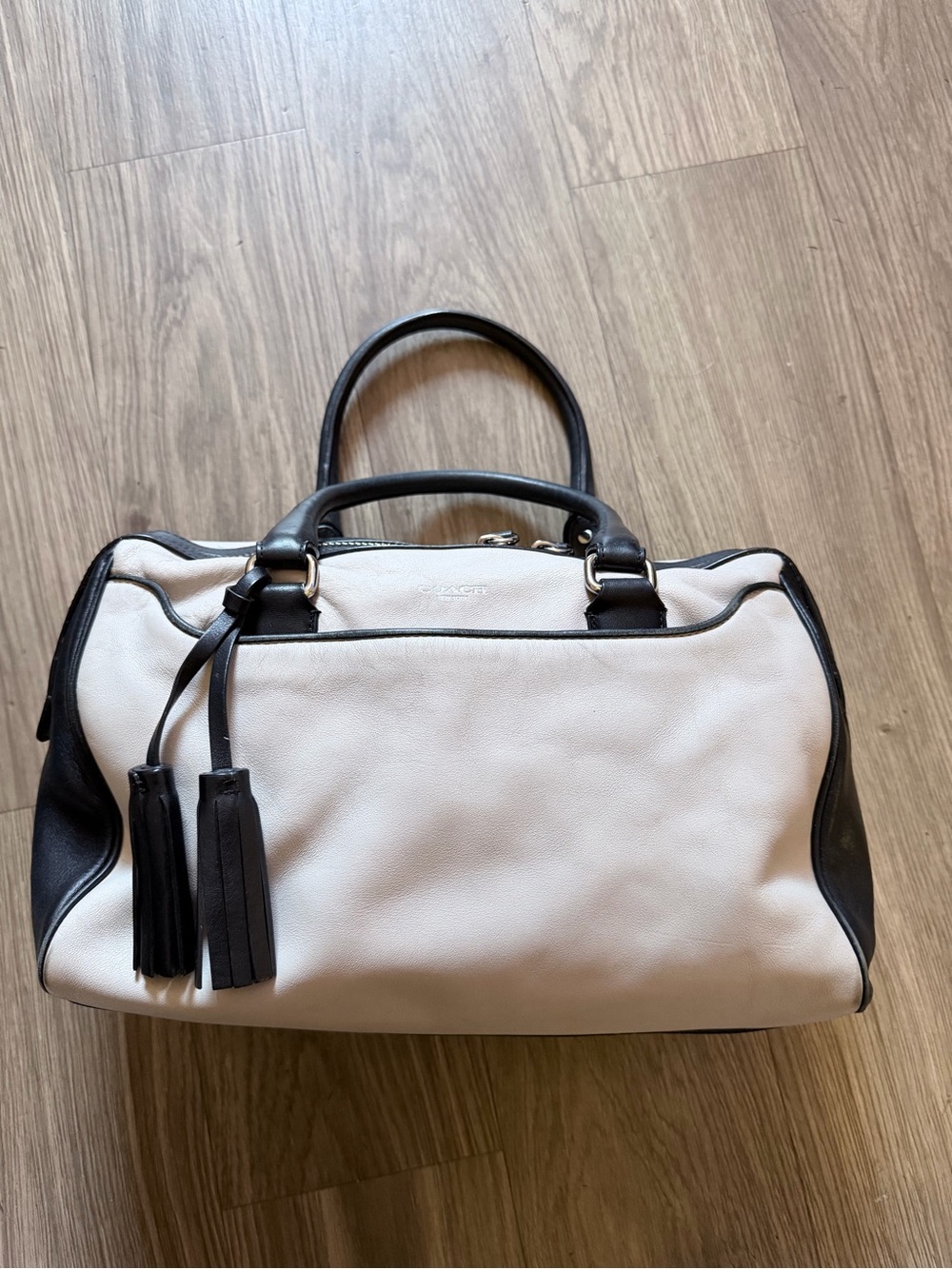 Coach Legacy Haley 25807 Two-Tone Leather Satchel Black Cream